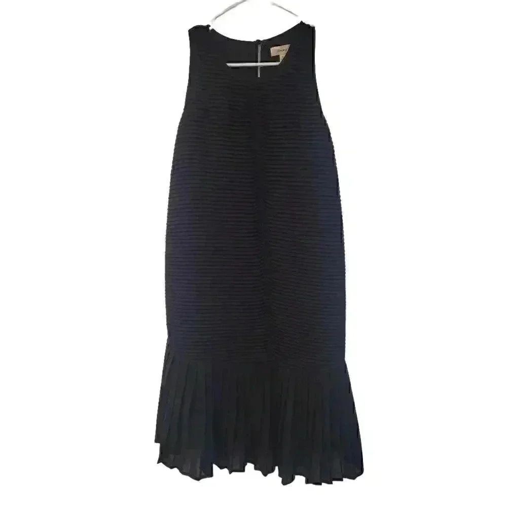 Freeway Women's Black Poly Georgette Beaded Pleated Drop Waist Sleeveless Lined